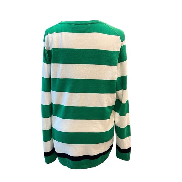 TOMMY HILFIGER V-neck Sweater Green White Striped Women's Large Academia Preppy - Picture 4 of 12